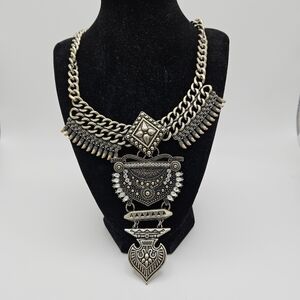 Sugarfix silver tone tiered collar bib necklace with rhinestone detail